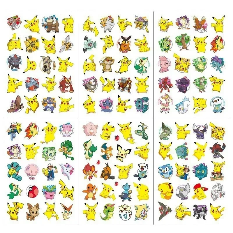 Tatuajes luminosos de Pokémon para niños, pegatinas temporales de estilo Pikachu, suministros de fiesta brillantes, regalos para niños y niñas