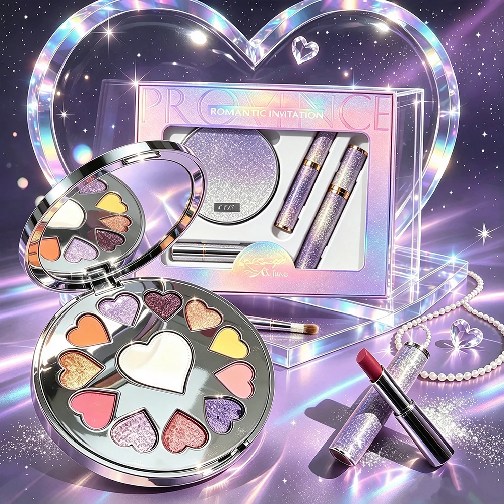 4 In 1 Glitter Makeup Set Eyeshadow Palette Lipstick 2 Mascara Cosmetic Gift Box For Girls Women Birthday Make Up Kit