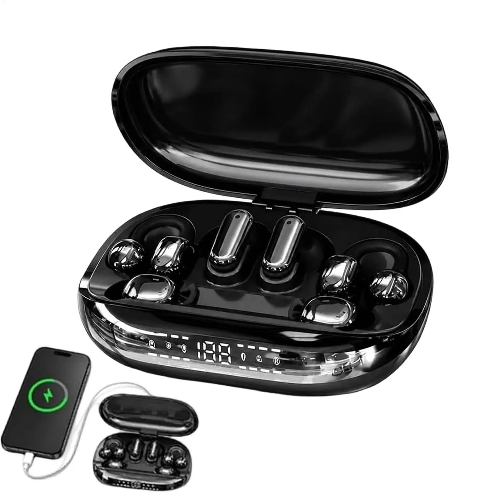 Wireless Earbuds for Running Smooth Calls and Music Charging Box Couple Style LED Display Touchscreen Ear Clips Headphones for