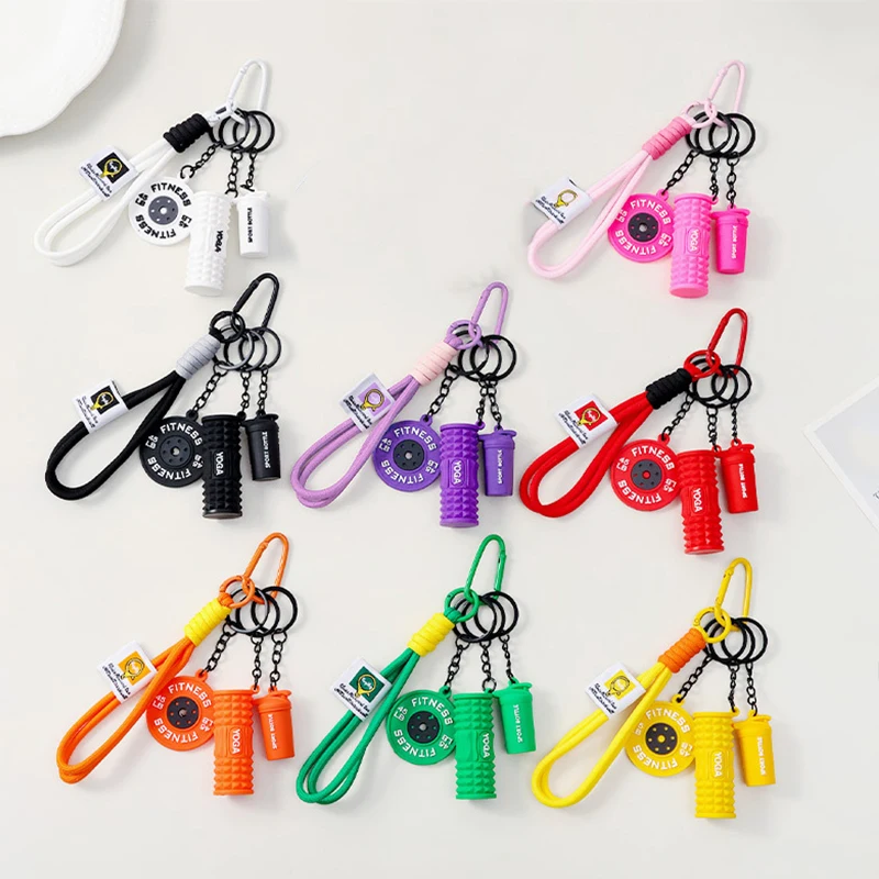 Fashion Detachable Fitness Series Pendant Simulation Style with Buckle Simulation Dumbbells Keyring Dopamine Plates Keychain