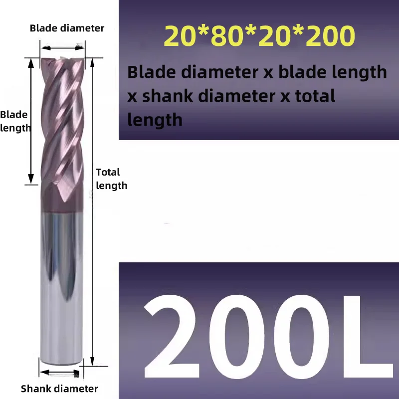 Fresa in metallo duro solido HRC55 a 4 flauto Fresa per rivestimento TiAlCrN 12x70x12x200 8x50x8x150 8x24x8x60 12x35x12x75 6x18x6x50
