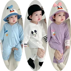 Disney Newborn Baby Rompers Hat 2pcs Set Cartoon Donald Daisy Duck Clothes Boys Girls Jumpsuit Infant Short Sleeve Bodysuit