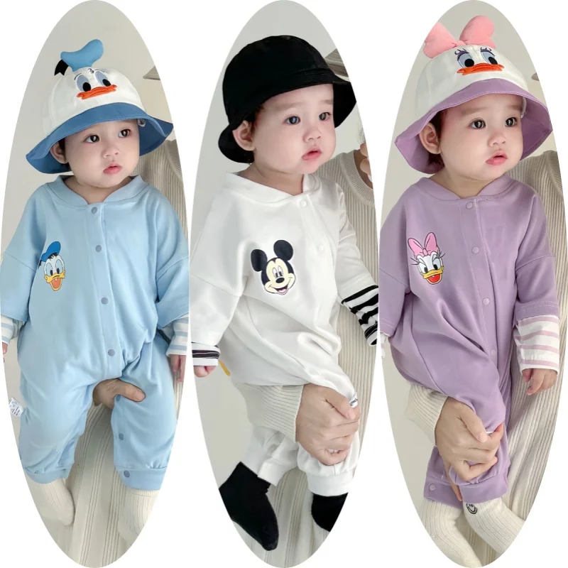 Disney Newborn Baby Rompers Hat 2pcs Set Cartoon Donald Daisy Duck Clothes Boys Girls Jumpsuit Infant Short Sleeve Bodysuit