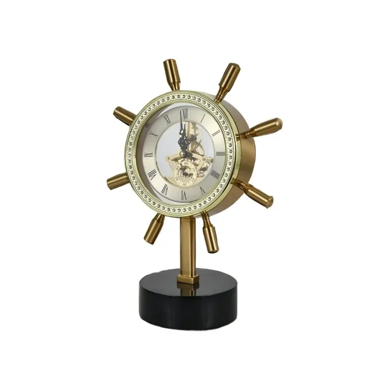 European Light Luxury Brass Clock Ornament High End Fashionable Desktop Helmsman Desk Clock Silent Pendulum Clock Crafts