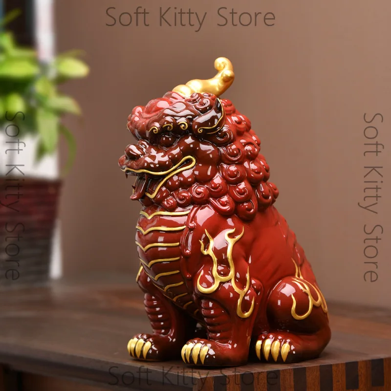 Chinese Pixiu red ceramic ornament lucky office living room