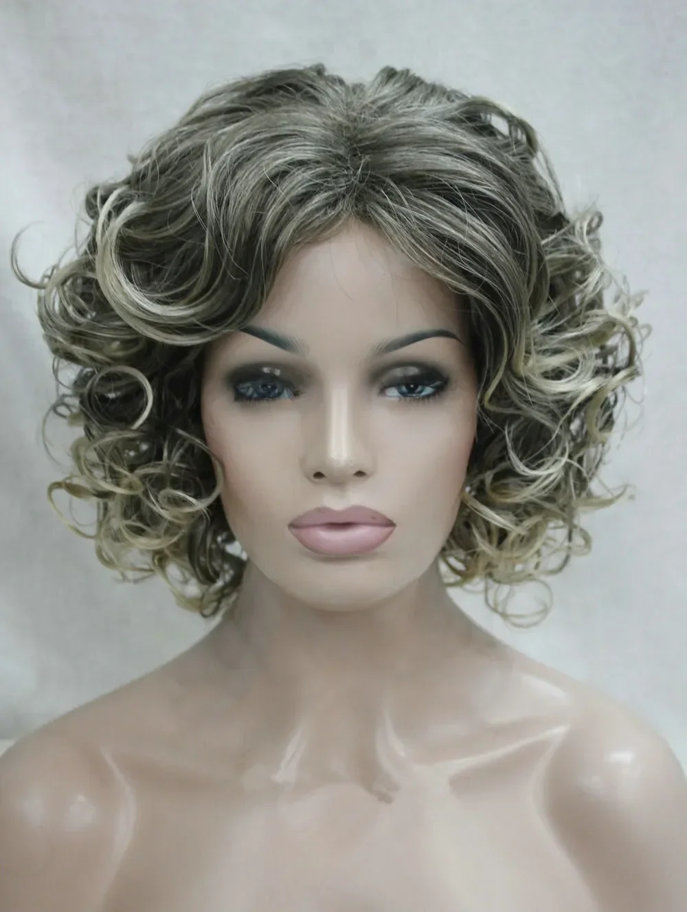 Elizabeth Womwns Short Mix Gray Brown Spiral Curly Daily wigs