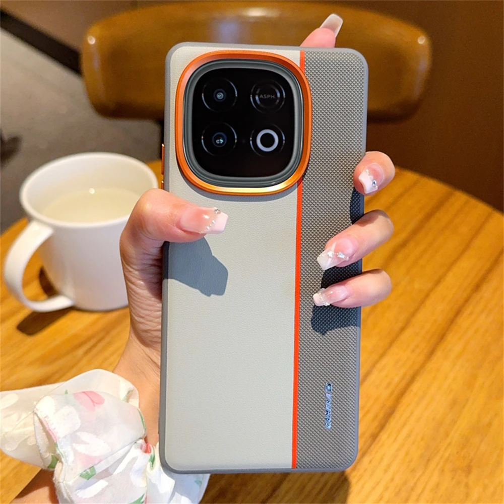 ل VIVO IQOO Z10 Turbo Pro Z10Turbo مطلي PC ثقب كبير ثلاثي الألوان عدسة معدنية حلقة مكافحة بصمة مكافحة الإفلات جراب هاتف #4