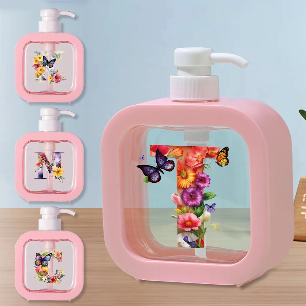 

Press Type Lotion Bottle Portable Detachable Soap Dispenser Foam Split Bottle High Capacity For Travel Butterfly Letter Pattern