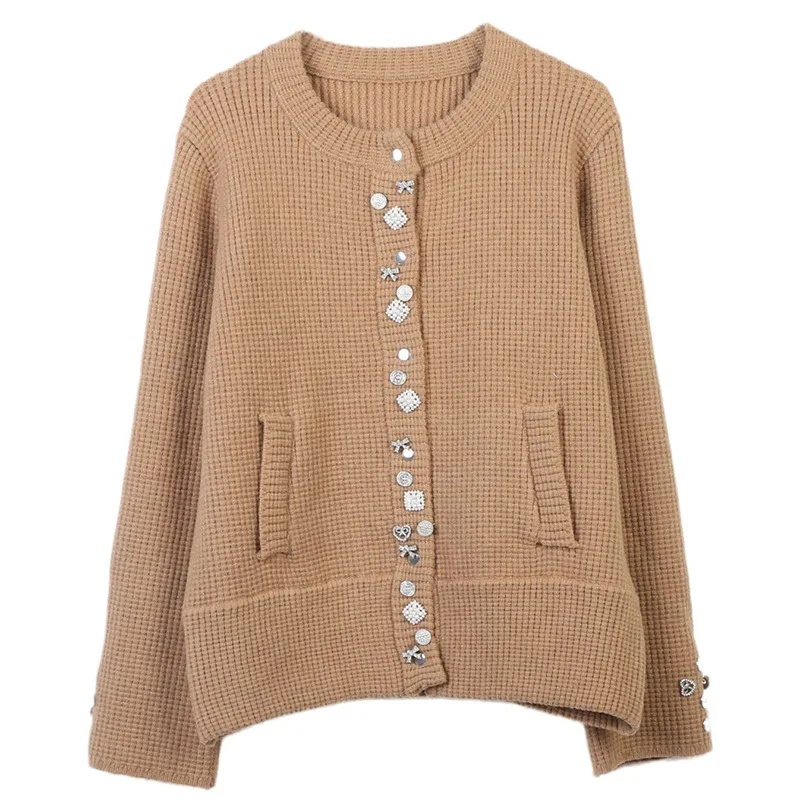 

Новый женский кардиган на пуговицах с круглым вырезом, длинными рукавами, свободного кроя, из плотной вязки, для осени и зимы