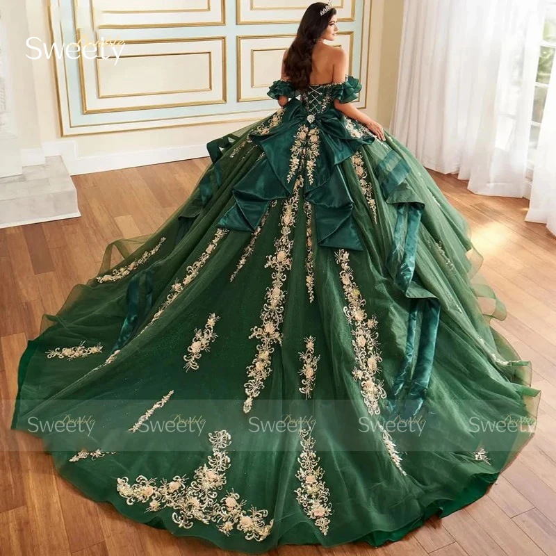 高級キンセアニェーラドレス オーガンザ 刺繍入り ボールガウン スイートハート ボートネック カスタマイズされたノースリーブ レースアップ ベスティドス デ フィエスタ
