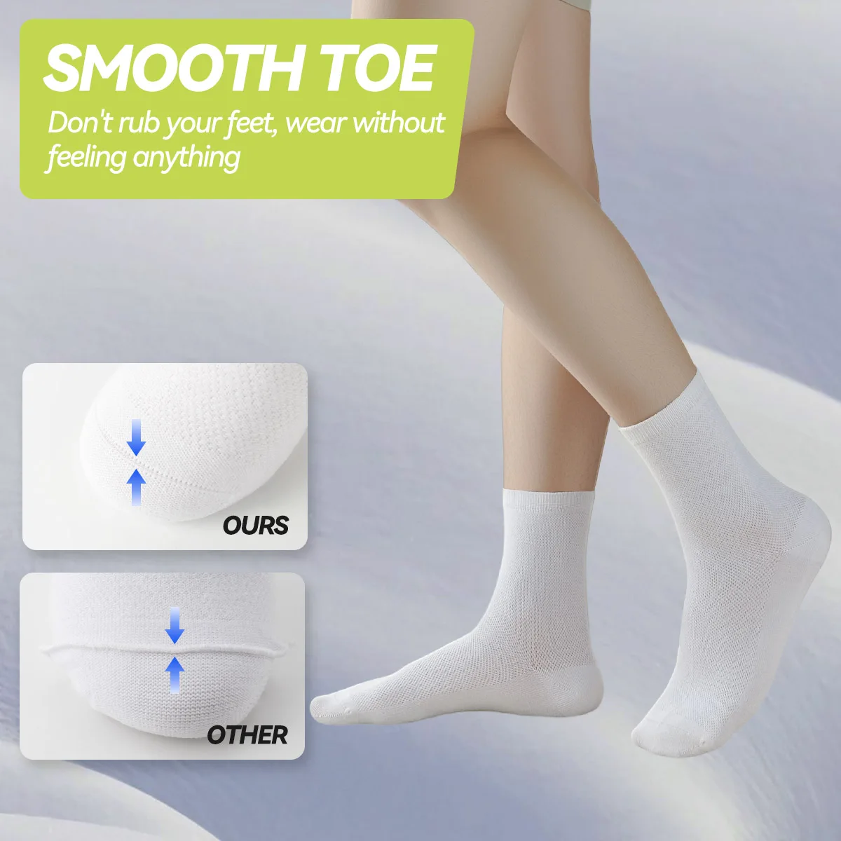 Children's Pure Cotton Seamless Socks, Mesh Thin Mid-Calf Style for Summer, Suitable for Students to Wear to School, for Sports
