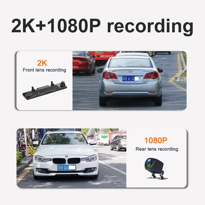 2K Dash Cam Rearview Mirror Supports CarPlay /Android Auto Wireless Cast Screen GPS Navigation 1080P Car Video Recorder 5G WiFi