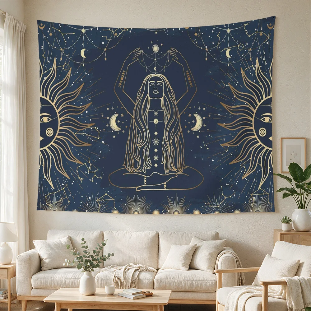 Boho Celestial Astrology Tapestry Wall Hanging Dreamy Mystic Night Sky Spiritual Decor for Bedroom