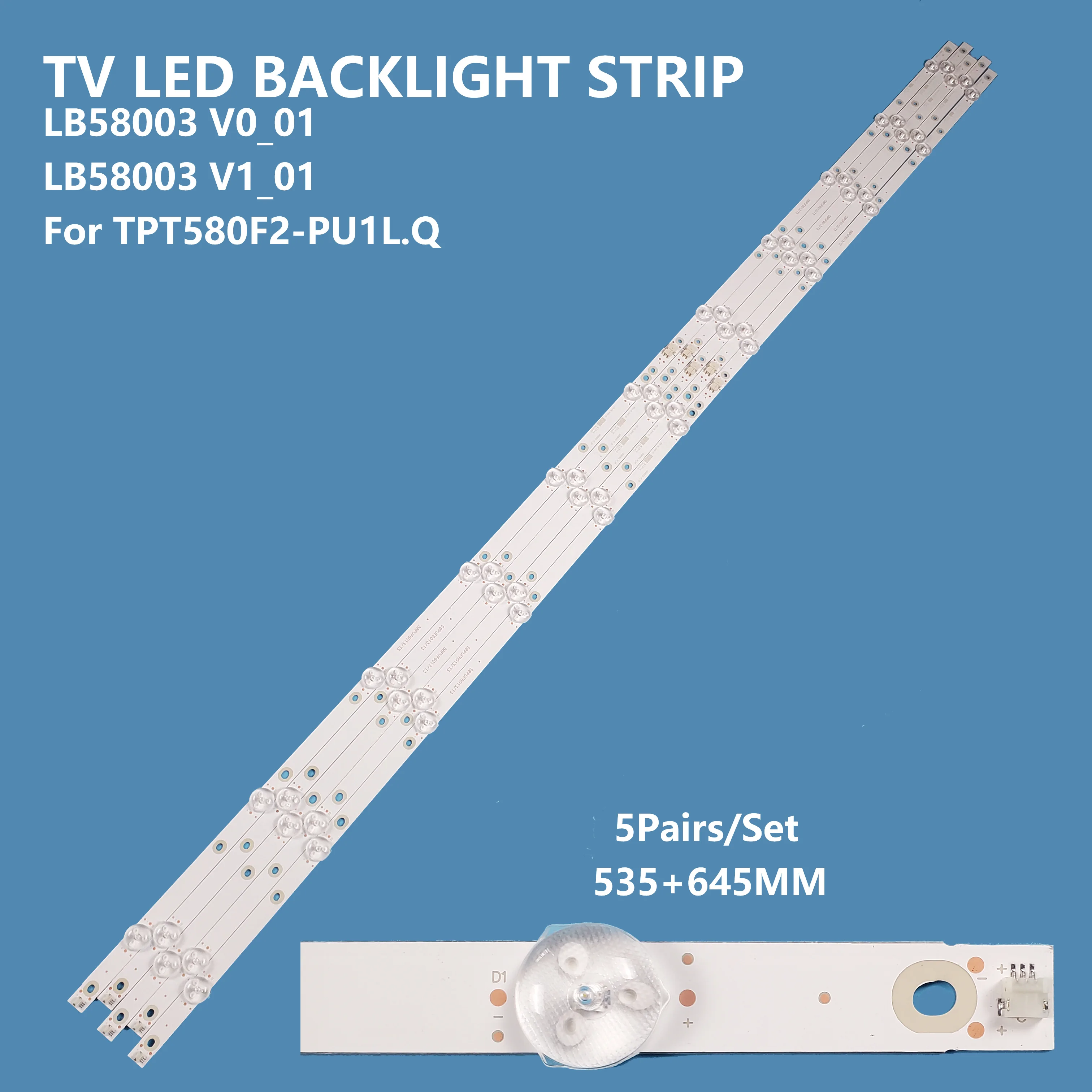 10Pcs/set TV LED Backlight Bar Strip LB58003 V1_V0 V0_01 CRH-AA58AA1230300511R/L8AHREV1.1 for Philips TPT580F2-PU1L.Q 58PUF6013