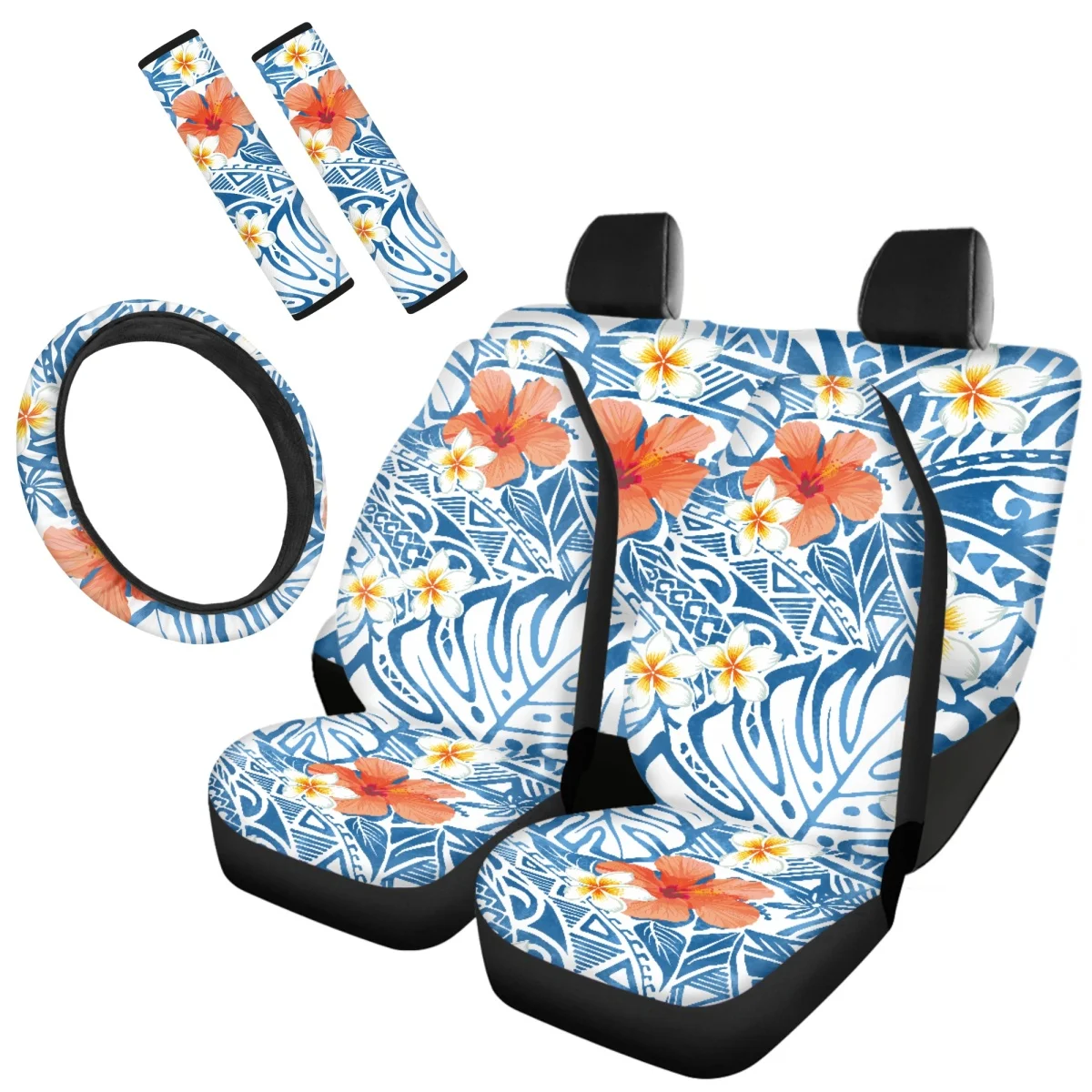 

Car Accessories Tropical Plant Plumeria Auto Front Back Seat Cover Seatbelt Steering Wheel Covers Vehicle Protector Brand Design