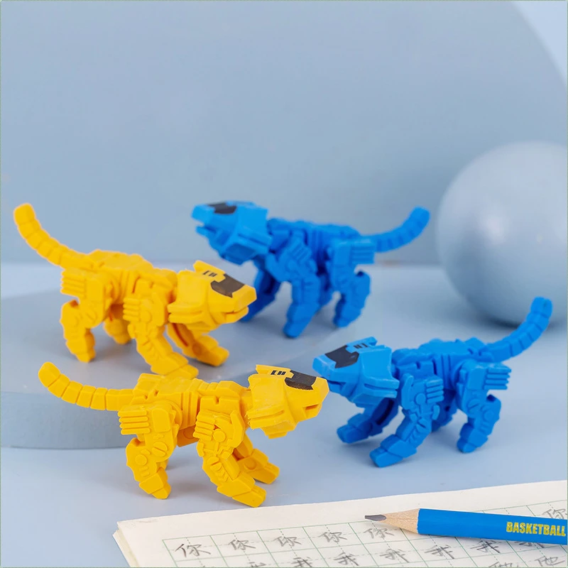 

12 Pcs Creative Puzzles Assemble Mecha Beasts Robots Pencils Erasers Student Prizes Gifts Study Stationery Back To School