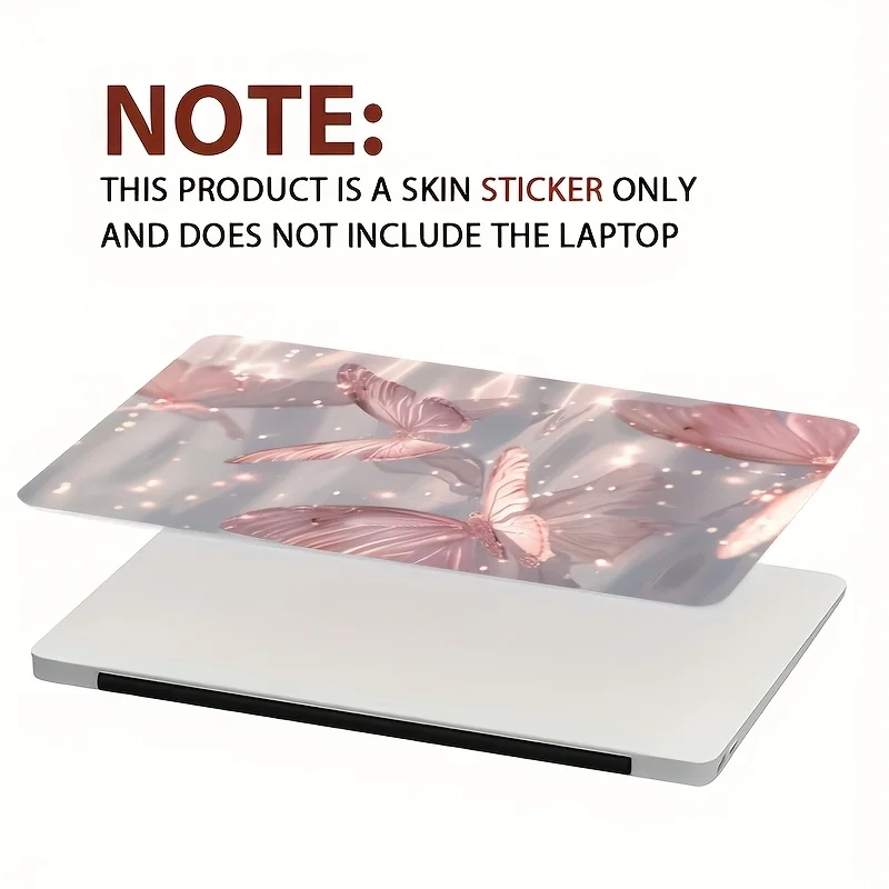Set of two pink butterfly laptop stickers in a light beige design. These self-adhesive art decals are scratch-resistant and dura