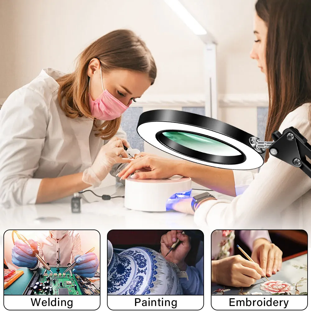 USB 3color 64 LED light amplifier with 10x amplification,suitable for soldering iron repair,table lamp,skin care and beauty tool