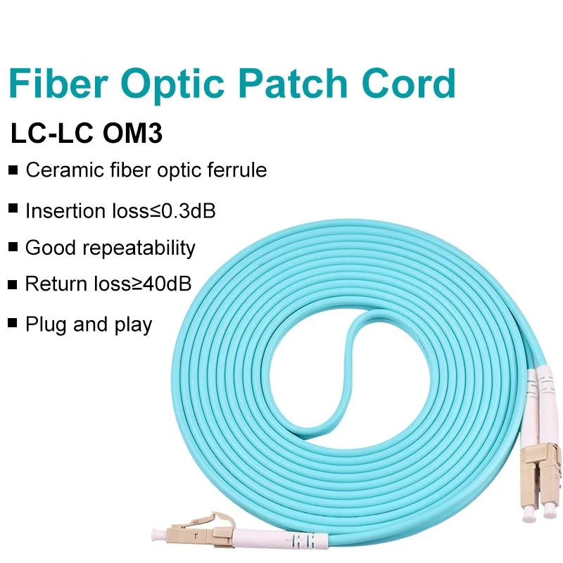 

50Pcs 1m OM3 LC UPC-LC UPC Multimode Duplex 3.0mm Optical Fiber Optic Patch Cord Optical Patch Cable