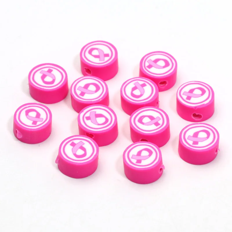 20/50pcs Rose Red Ribbon Pattern Polymer Clay Beads Spacer Beads for Jewelry Making DIY Handmade Bracelet Necklace Accessories