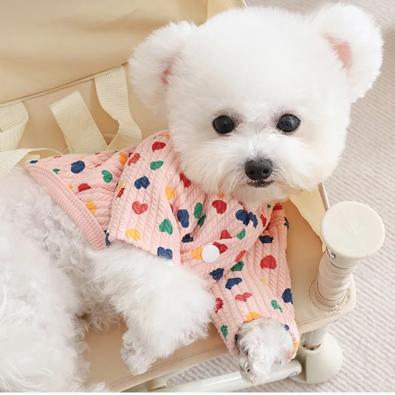 Cute Sweet Love Striped Pet Dog Clothes Vest Snap Cardigan maglione Teddy Bichon autunno Warm Winter Puppy Clothes Dog Jackets Coat