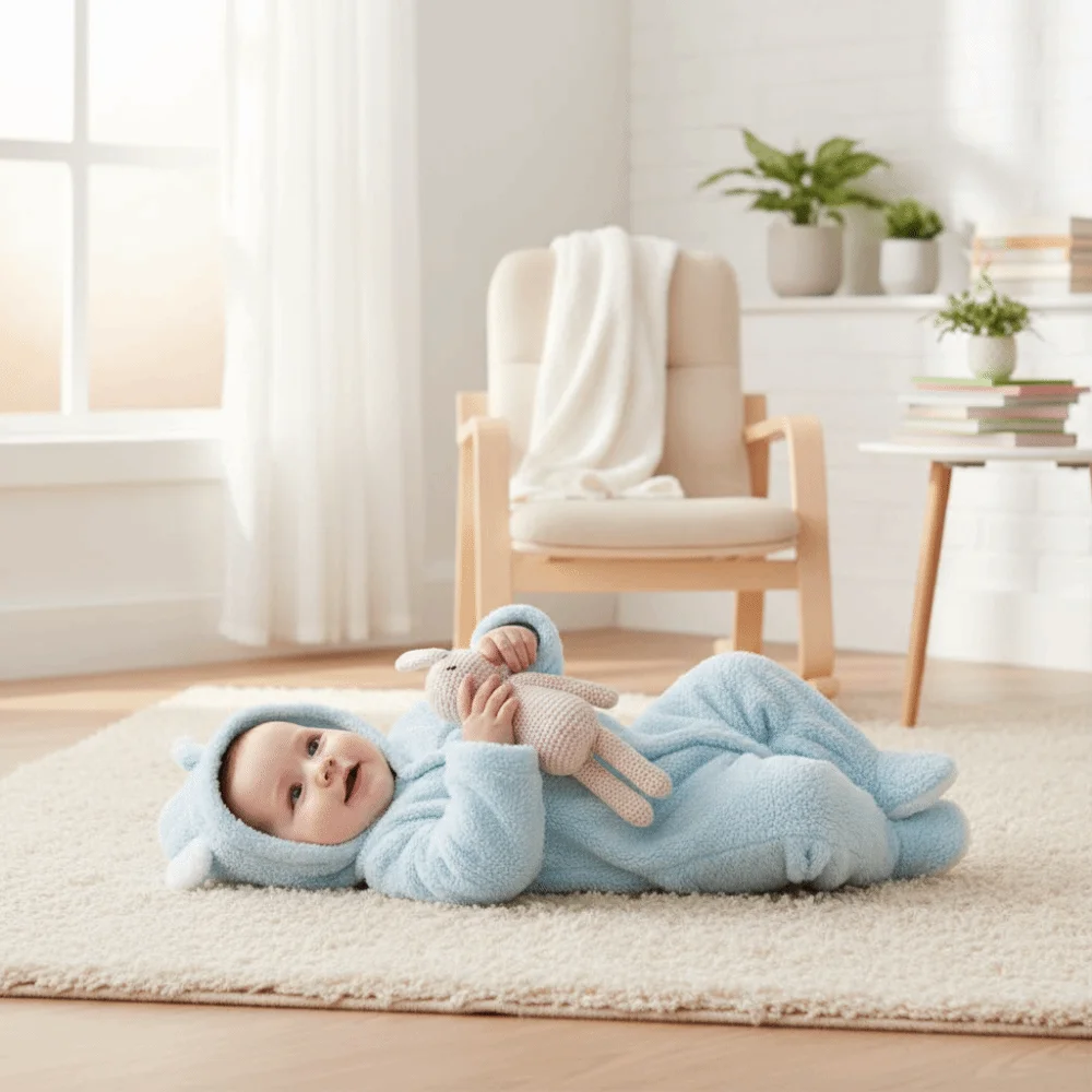 

Cute Warm Baby Jumpsuits Hooded 3-6 Months Infant Rompers Long Sleeve Newborn Onesie Newborn