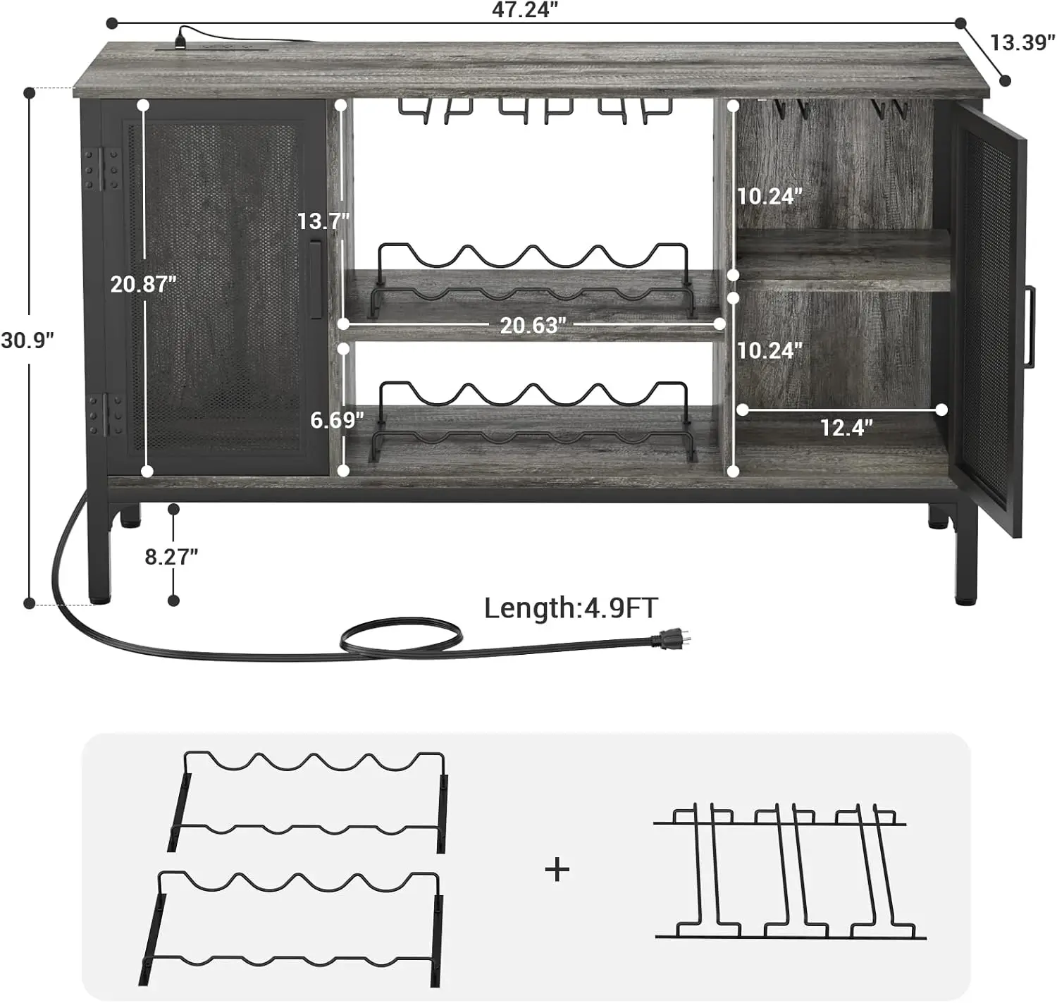 Homieasy Weinbar schrank mit LED-Leuchten und Steckdosen, industrieller Kaffee bar schrank für Schnaps und Gläser,