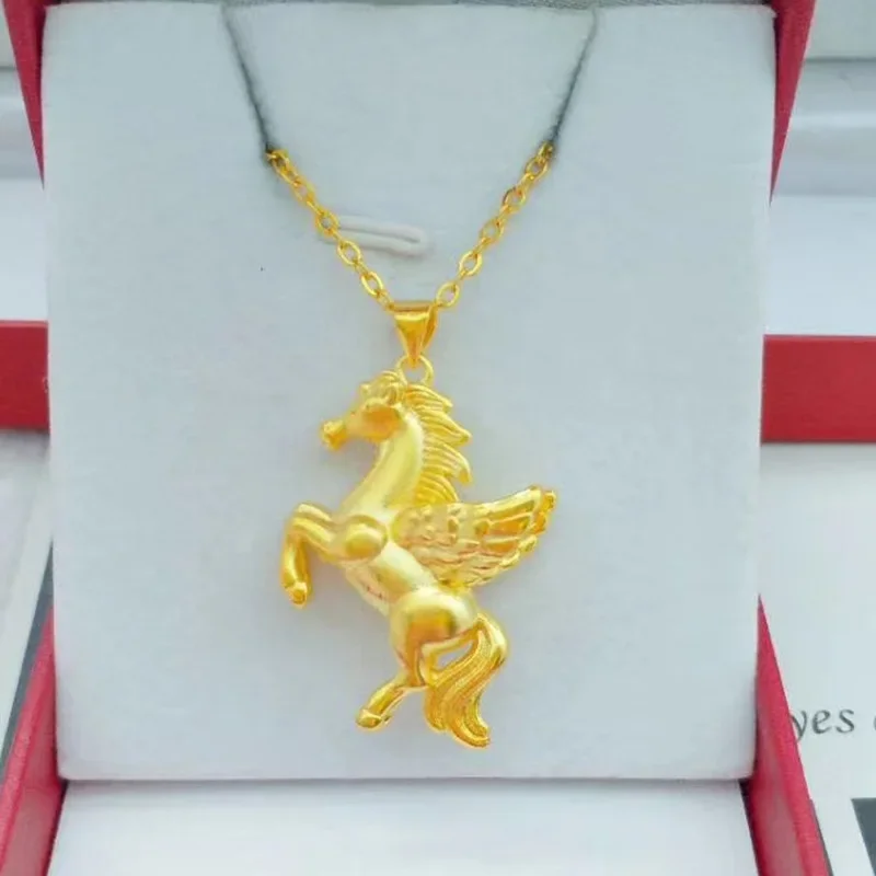 Pegasus Pendant Necklace for Men Yellow Gold Color Collar Solid Gold Color Pendant Fine Jewelry