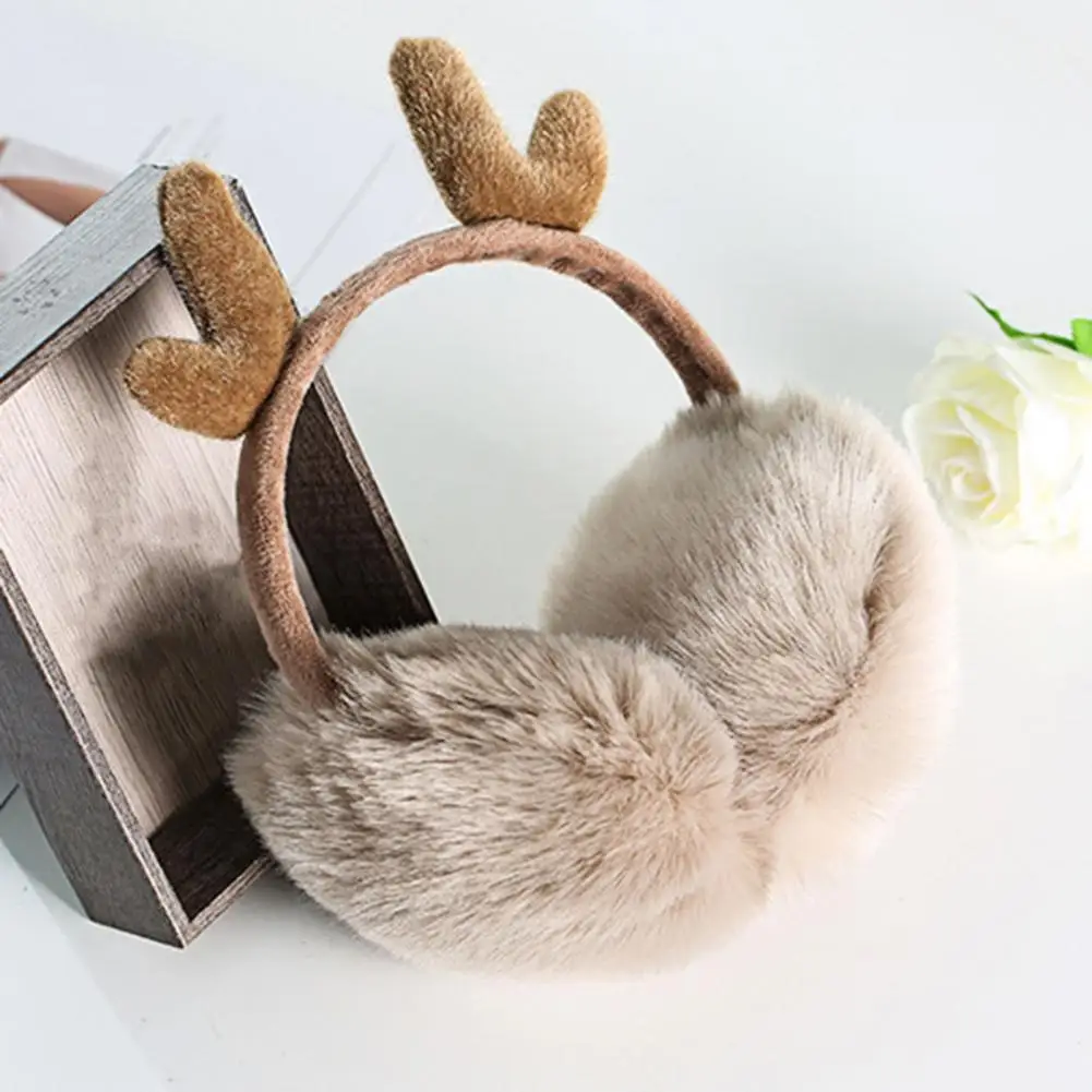 Faux Rabbit Fur Deer Antler Soft Plush Ear Warmer Winter Warm Earmuffs for Women Non slip Ear Comfortable Ear Warmer