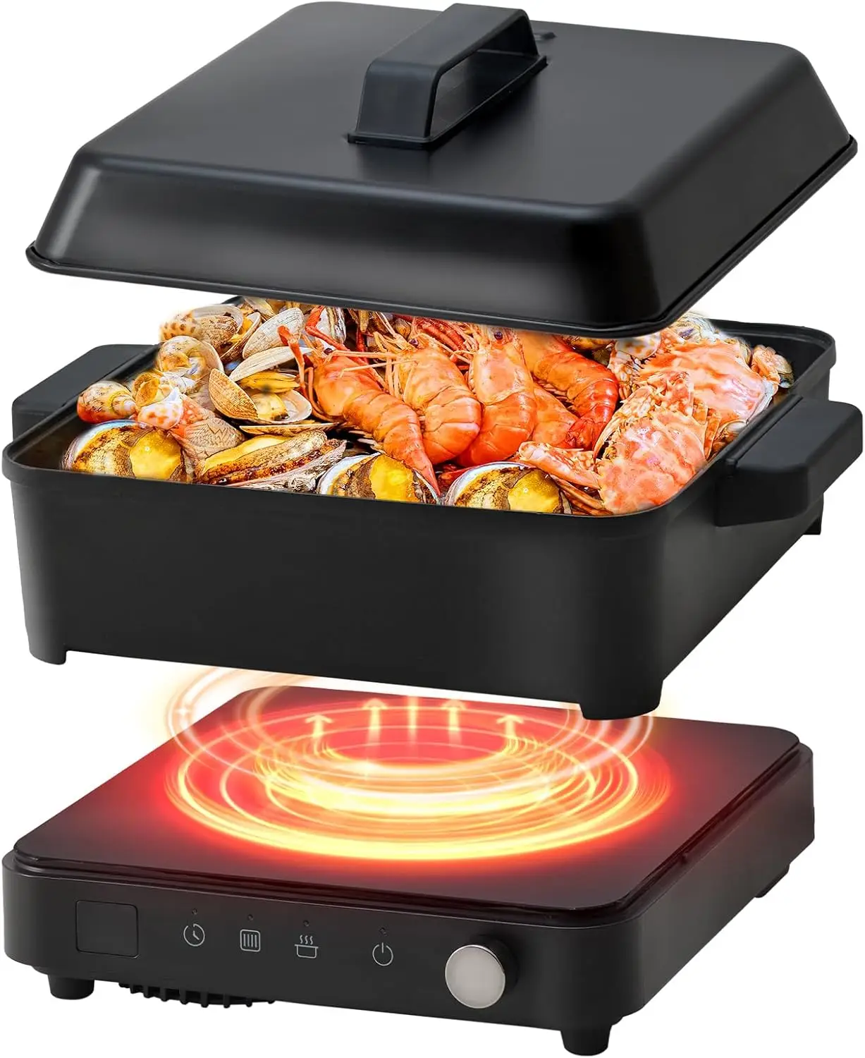 

Portable Induction Cooktop 1500W with Grill Pan & Rack, Sensor Touch Hot Plate for Countertop, 6 Temp Levels, Auto Shut-Off