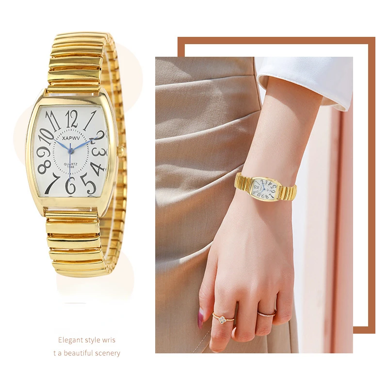 Модные простые элегантные элегантные кварцевые часы в форме бочонка, женские ретро-часы с эластичным ремешком