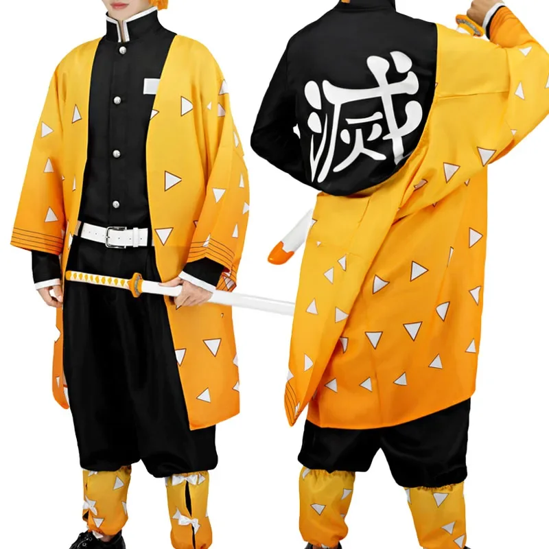 Anime Agatsuma Zenitsu Cosplay Traje para mulheres e crianças, roupas de quimono, uniforme de festa, vestido preto e amarelo