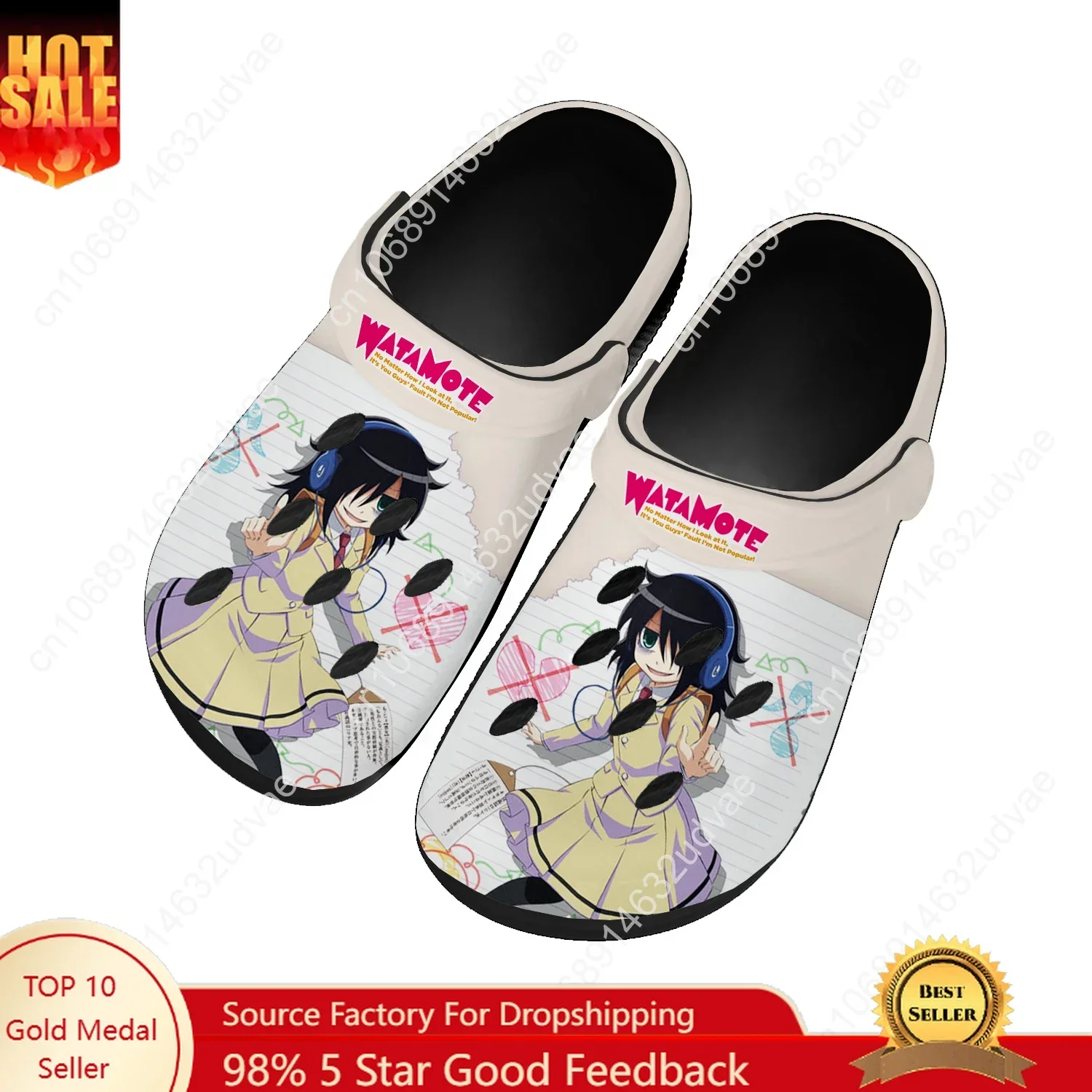 

Watamote Kuroki Tomoko Water Shoes Mens Womens Comfortable Home Garden Clogs Customizd Sandals Beach Breathable Hole Slippers