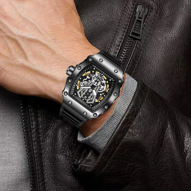 Men Quartz Watch Transparent Case Silicone Strap Luminous Male Wrist Watches Sports Style Quartz Watch for Men Clock Relogio