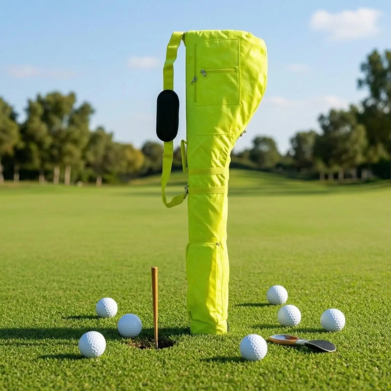 Foldable Golf Club Carrier Bag with Padded Shoulder Strap and Zippered Pockets for Men Women Practice Use