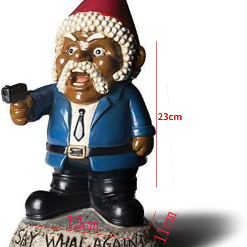 Miniaturowy pistolet karłowaty ogród statua CS Gun Gnome ogród rzeźba Mini rzemiosło żywiczne wróżka dekoracja biurka prezent ogród ozdoby do domu