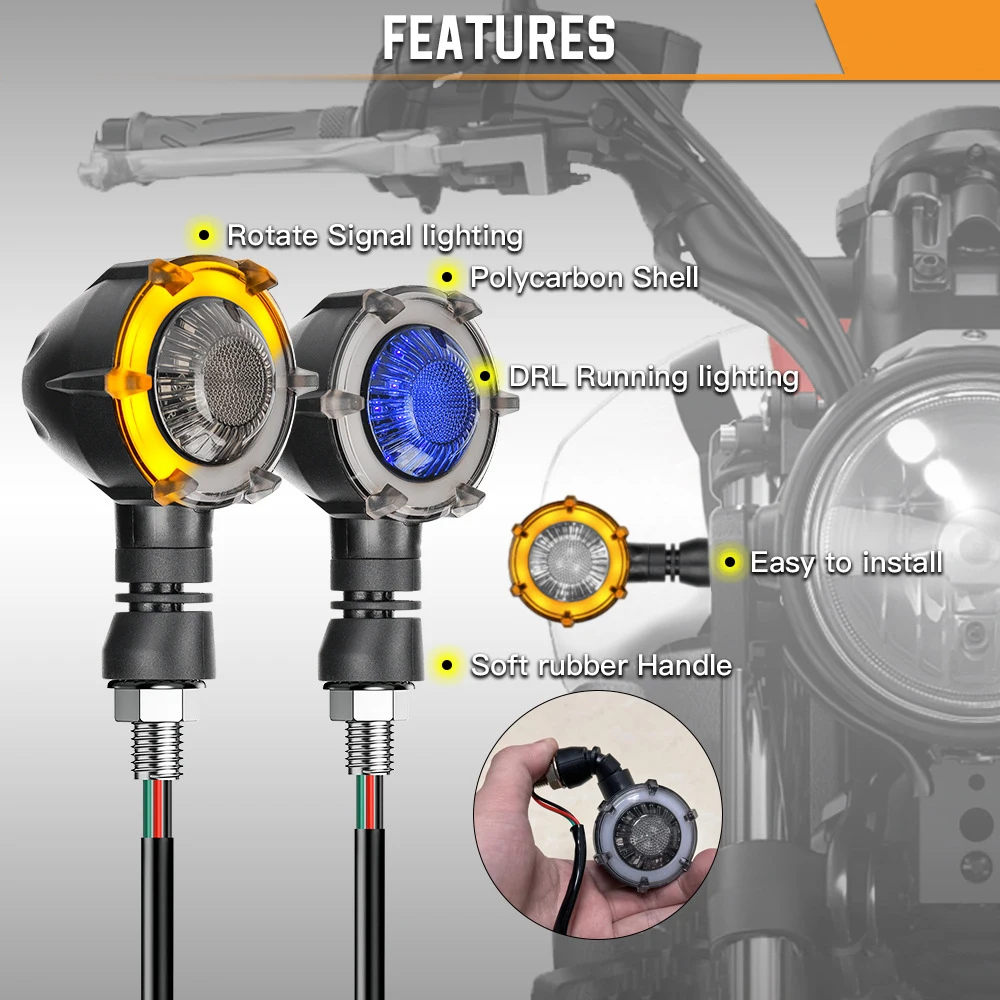 دراجة نارية جولة بدوره مصباح إشارة تسلسل مؤشر LED مصباح النهار تشغيل أضواء DRL للدراجات النارية مصابيح إشارة الانعطاف Led