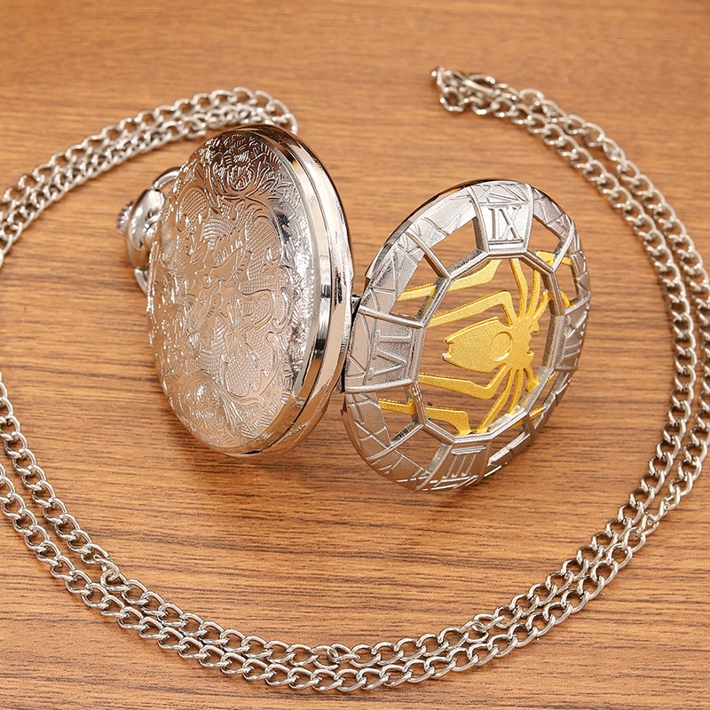 ساعة جيب كوارتز مع سلسلة للرجال والنساء ، هيكل عظمي عتيق ، عنكبوت ، عتيق ، أرقام رومانية ، دلاية ، ساعة ، سلسلة هدايا #4