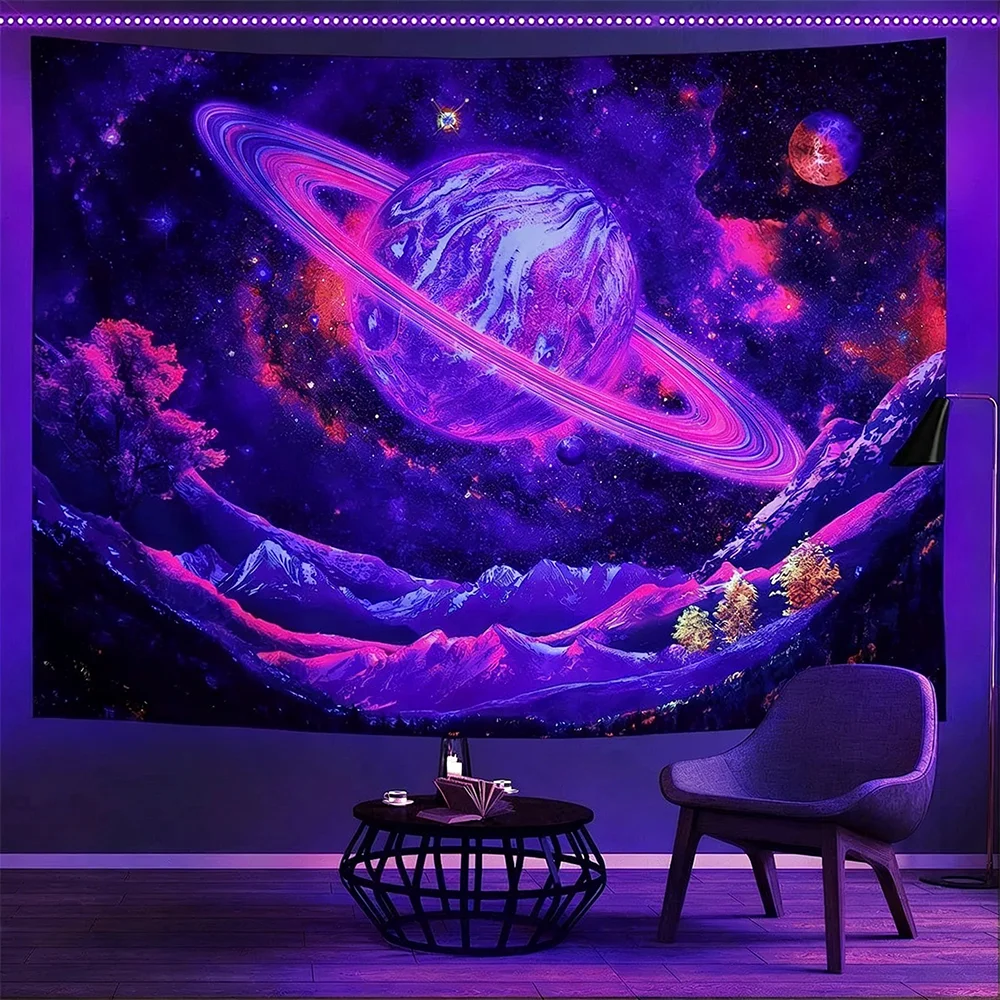 Glowing Tapestries with Cosmic and Fantasy Scenes UV reaction tapestry background decoration  bedroom party decoration