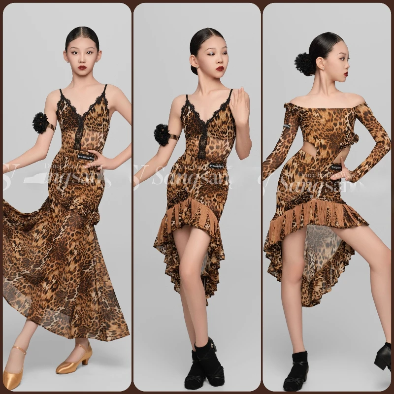 Costume de scène jupes de danse modernes norme nationale enfant danse de salon valse danse sociale robes longues Performance de compétition