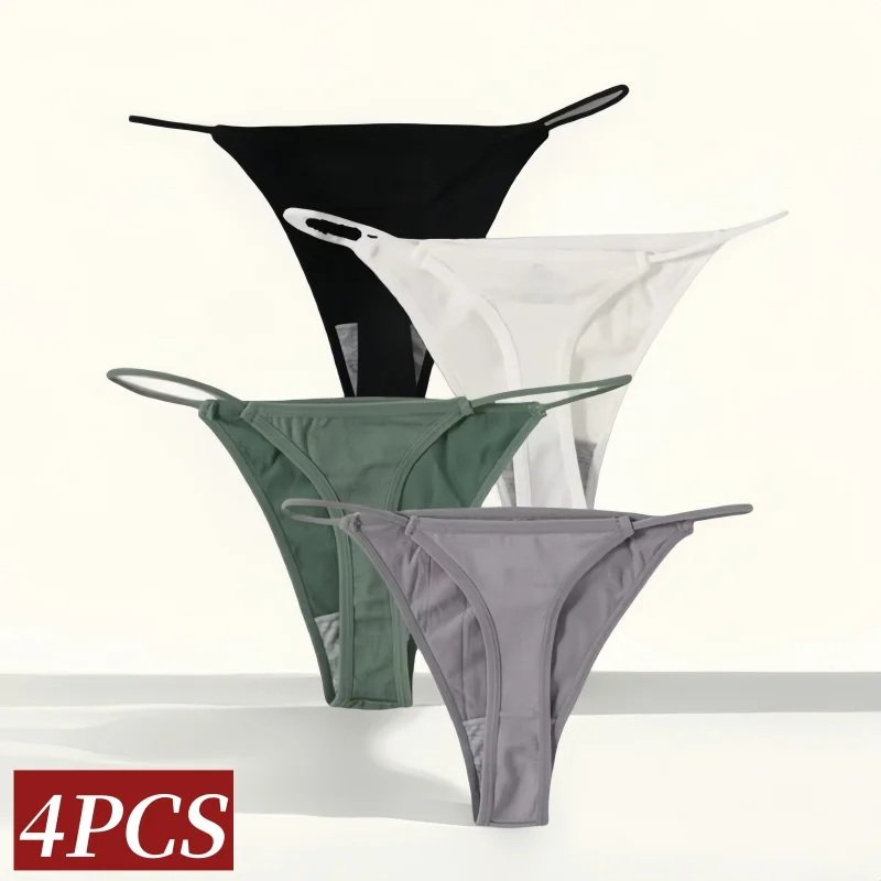 

4Pcs/Set Women Panties Bikini G-String Seamless Underwear Sexy Lingerie Low Rise Solid Color T-back Female High Cut Panty