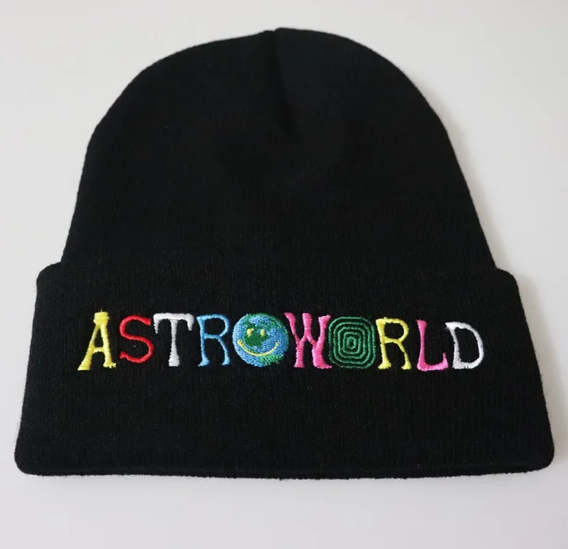 Trendy Men Women Knitted Hat Fashion ASTROWORLD Pattern Embroidery Ski Warm Winter  Beanie Skullies Cap