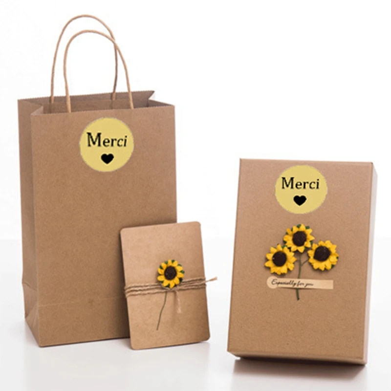 100–500 Stück Kraft Merci French Handmade With Love Aufkleber für Paket 1 Zoll Dankeschön-Aufkleber Hochzeit Backen Dekorieren