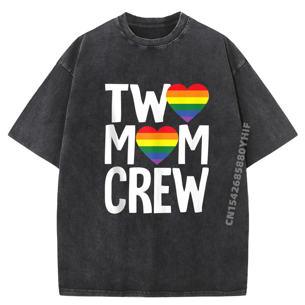 

Classic Men T Shirts Two Mom Crew LGBT Heart Casual Tops Tees Luxury Designer Clothes Leisure Retro Washed T-shirts