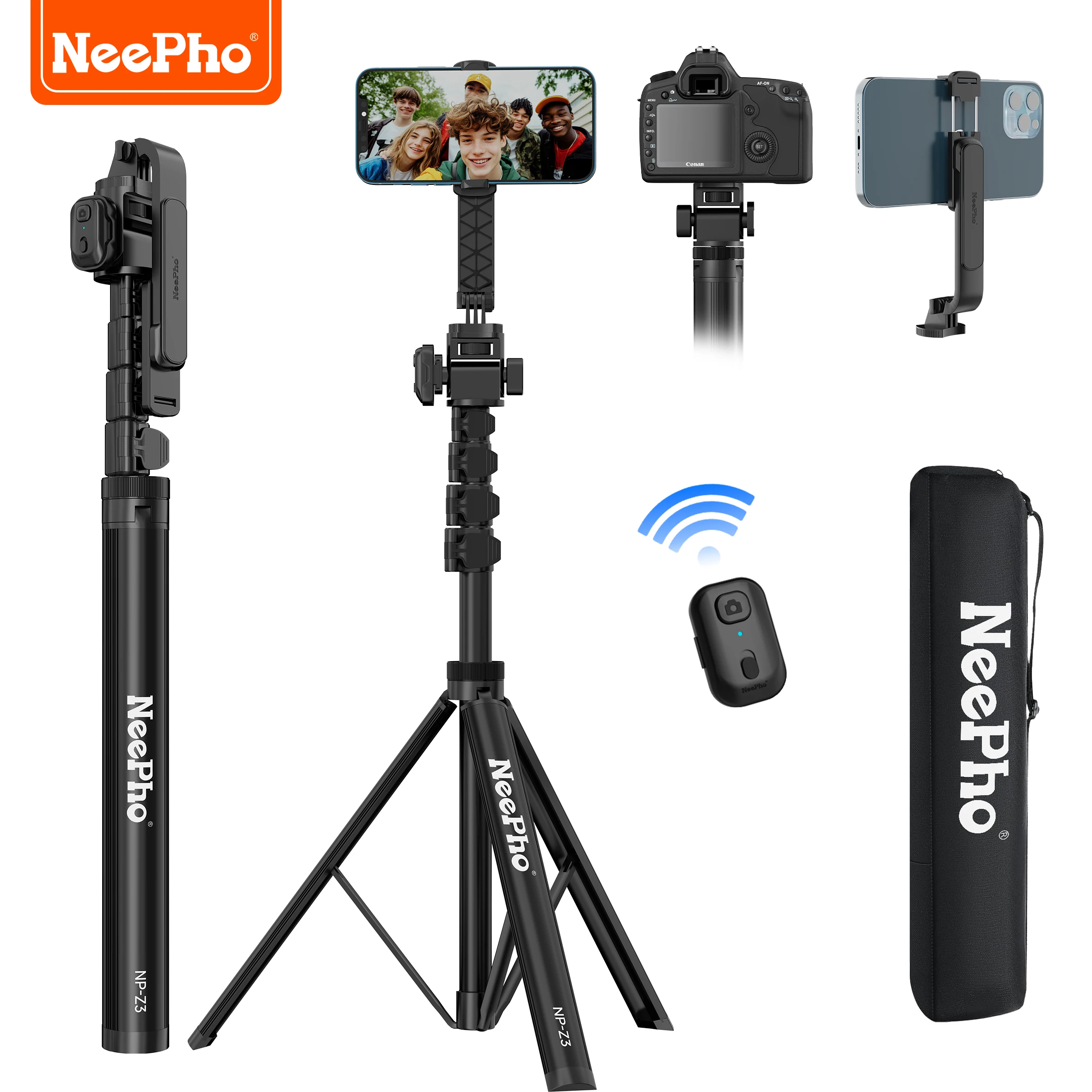 NeePho NP-Z3 Bluetooth Selfie-Stick Stativ, 360° °   Drehbarer Universeller Handy- und Kameraständer mit Cold-Shoe-Halterung