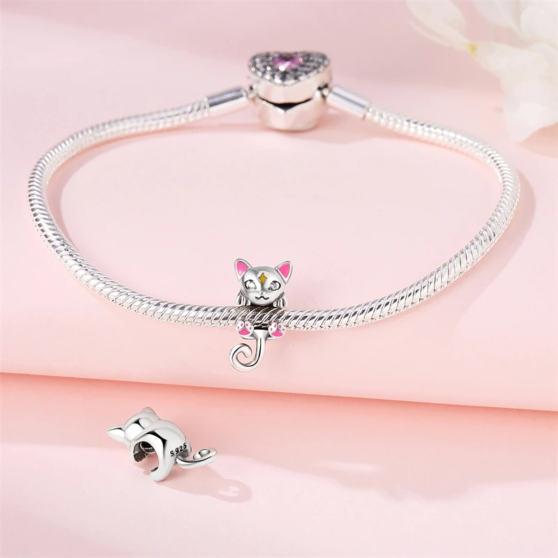 100% 925 Sterling Silver Kitty Fashion Beads Fit Original Pandora Charms Bracelet Diy Jewelry Women Girl Evening Party Gift