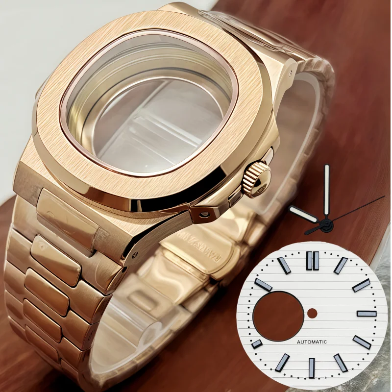 Black 41mm Modified Sapphire Mirror Glass Watch Case Steel Band for PP NH35 NH36 NH70 NH38 Movement with 30.3mm Dial Watch Case