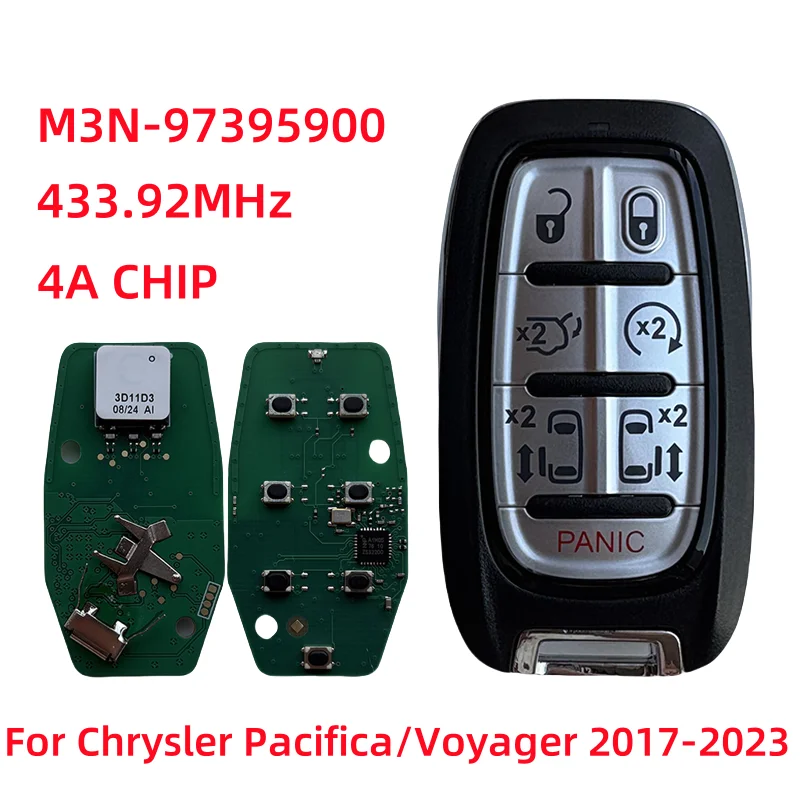 

For Chrysler Pacifica Voyager 2017-2023 7 Button Replacement Keyless Go Smart Key 433.92MHz 4A CHIP M3N-97395900 68217832AC