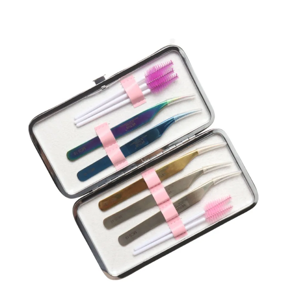 7 Slots Eyelashes Tweezers Case Simple Style 4 Colors Eye Lash Makeup Tool Case PU Leather Empty Tweezers Storage Box Ear Spoon