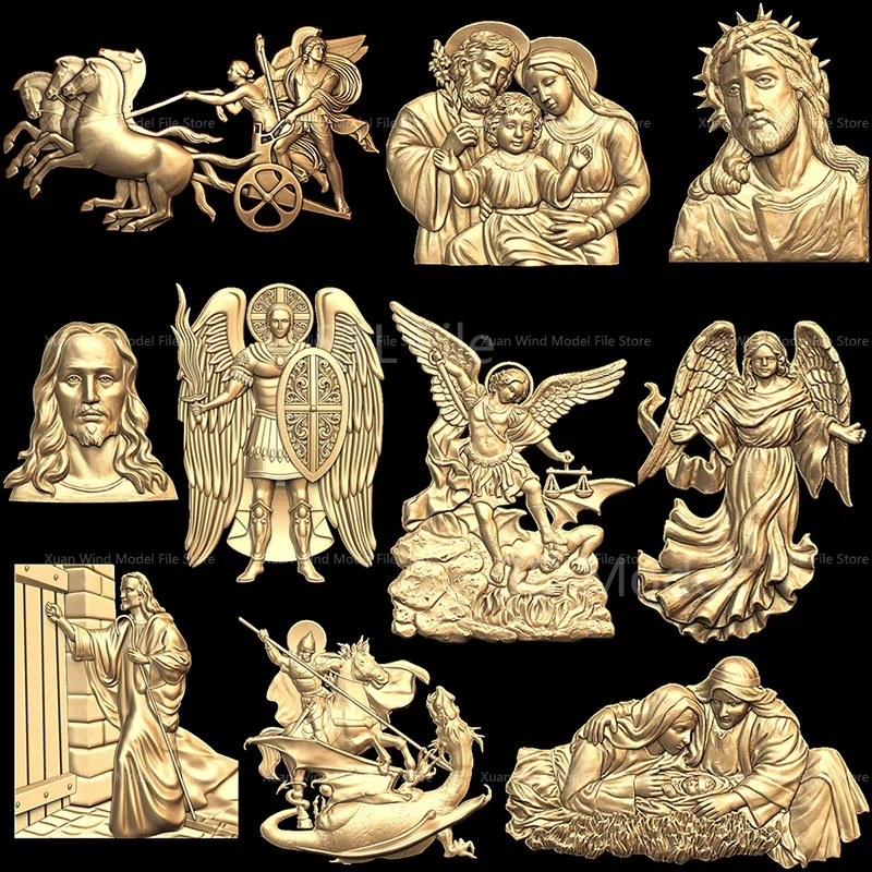 20PCS Religion Icon 3D Model Relief STL File for CNC Router Carving Engraving Artcam Aspire Christian Religion Jesus Bas Relief